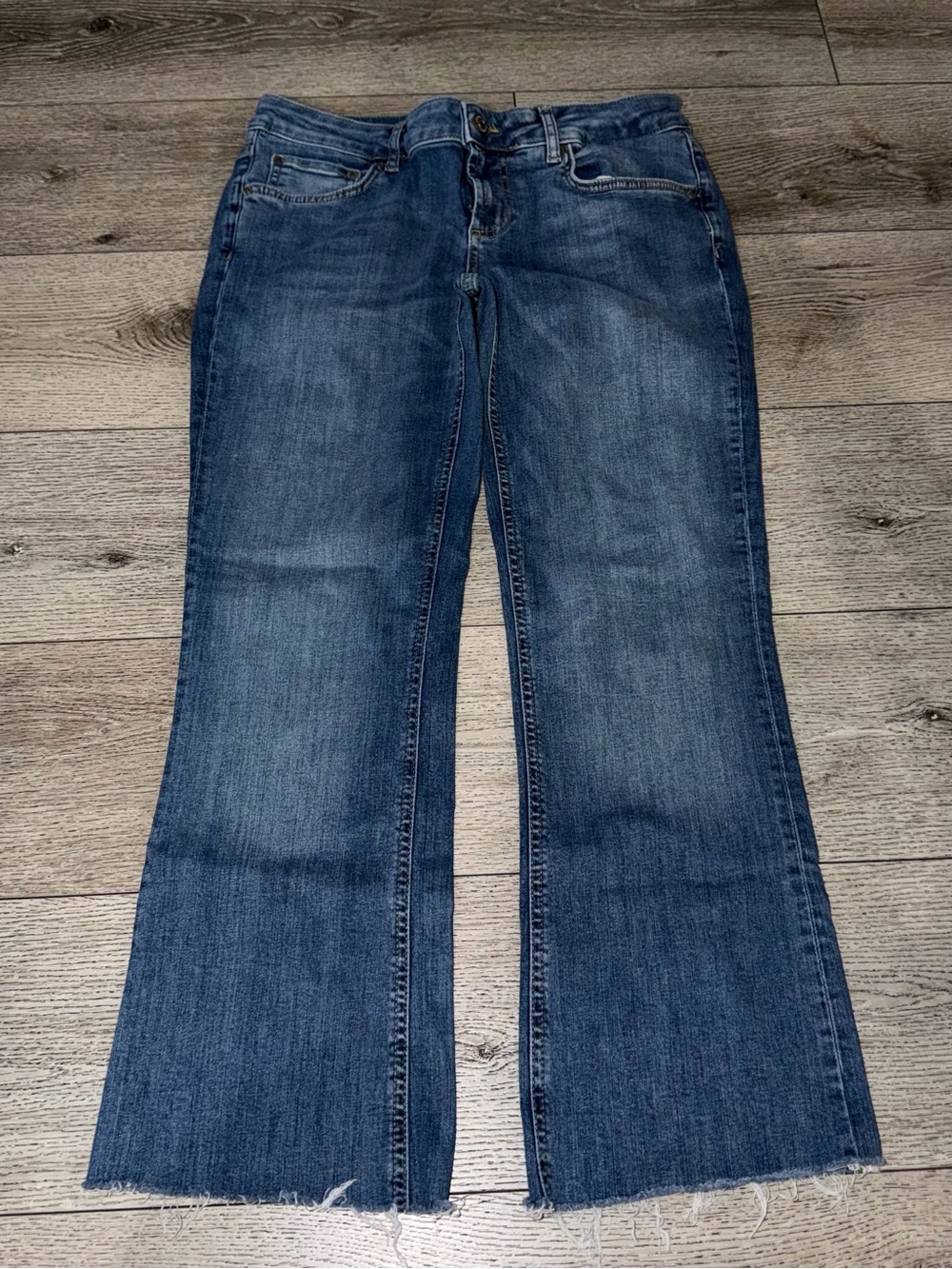 Zara Cropped Raw Hem Flare Jeans